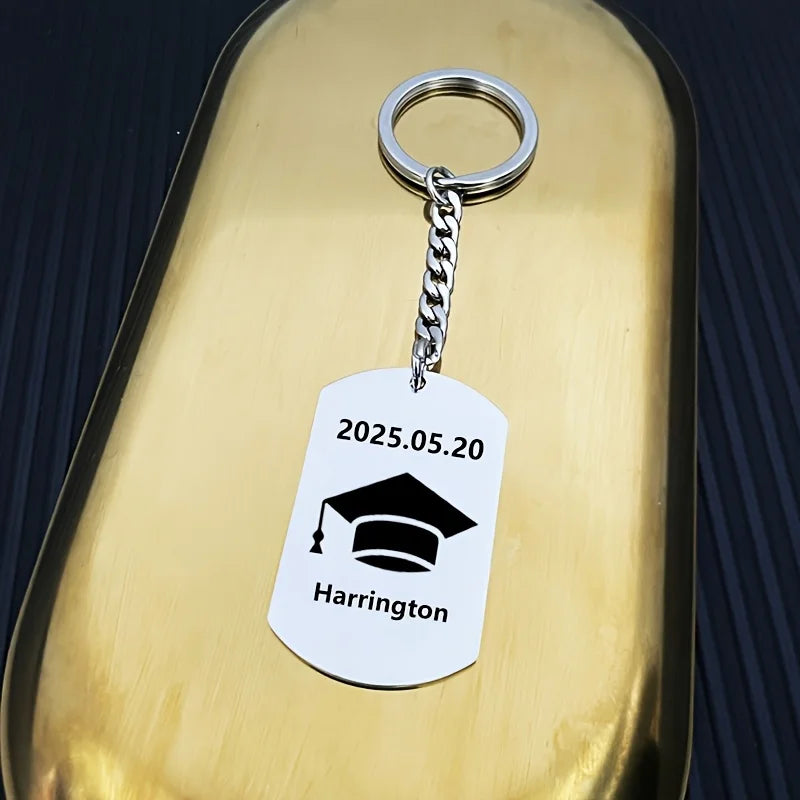 New Keychain Doctorial Hat Design,Custom Date,Name Stainless Steel Key Chain Graduation Season,Opening Season,Teacher's Day Gift