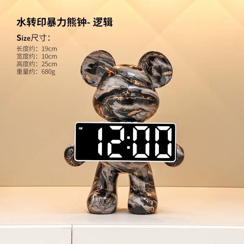 Digital Clock Bear Ornament Clock Tabletop Home Decor Modern Luxury Design Clocks Living Room Bedroom Desktop Alarm Clocks