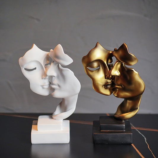 1pc, Abstract Couple Figurine Sculptures, Resin Silence Is Golden Statues, European Style Decorative Ornaments For Home, Living Room, Showroom, TV Cabinet Decor, Office Desk Accessories