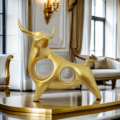 2pcs/Set, Abstract Bull Sculptures, Creative Resin Animal Figurines, Desk Decorative Ornaments For Office, Home Living Room, Bedroom, Cafe, Cozy Bedroom Decor, Gift