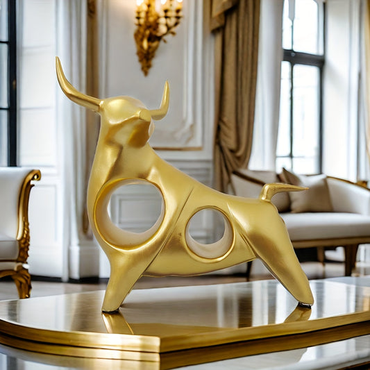 2pcs/Set, Abstract Bull Sculptures, Creative Resin Animal Figurines, Desk Decorative Ornaments For Office, Home Living Room, Bedroom, Cafe, Cozy Bedroom Decor, Gift