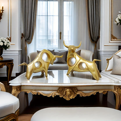 2pcs/Set, Abstract Bull Sculptures, Creative Resin Animal Figurines, Desk Decorative Ornaments For Office, Home Living Room, Bedroom, Cafe, Cozy Bedroom Decor, Gift