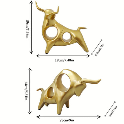 2pcs/Set, Abstract Bull Sculptures, Creative Resin Animal Figurines, Desk Decorative Ornaments For Office, Home Living Room, Bedroom, Cafe, Cozy Bedroom Decor, Gift
