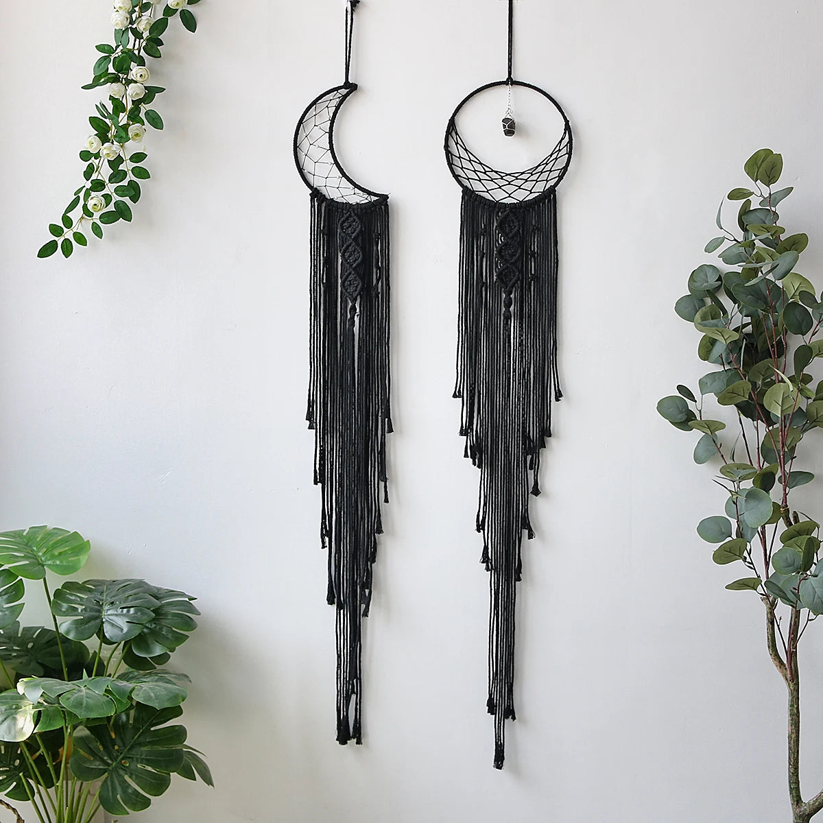 Black Sun Moon Dream Catcher Nordic Macrame Dreamcatcher With Crystal Wall  Room Home Decor Yard Garden Bedroom Decoration