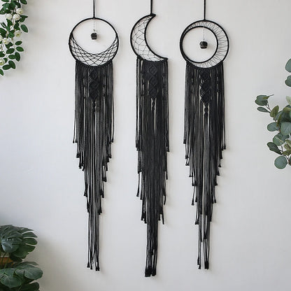 Black Sun Moon Dream Catcher Nordic Macrame Dreamcatcher With Crystal Wall  Room Home Decor Yard Garden Bedroom Decoration