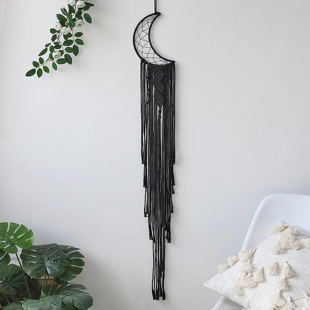 Black Sun Moon Dream Catcher Nordic Macrame Dreamcatcher With Crystal Wall  Room Home Decor Yard Garden Bedroom Decoration