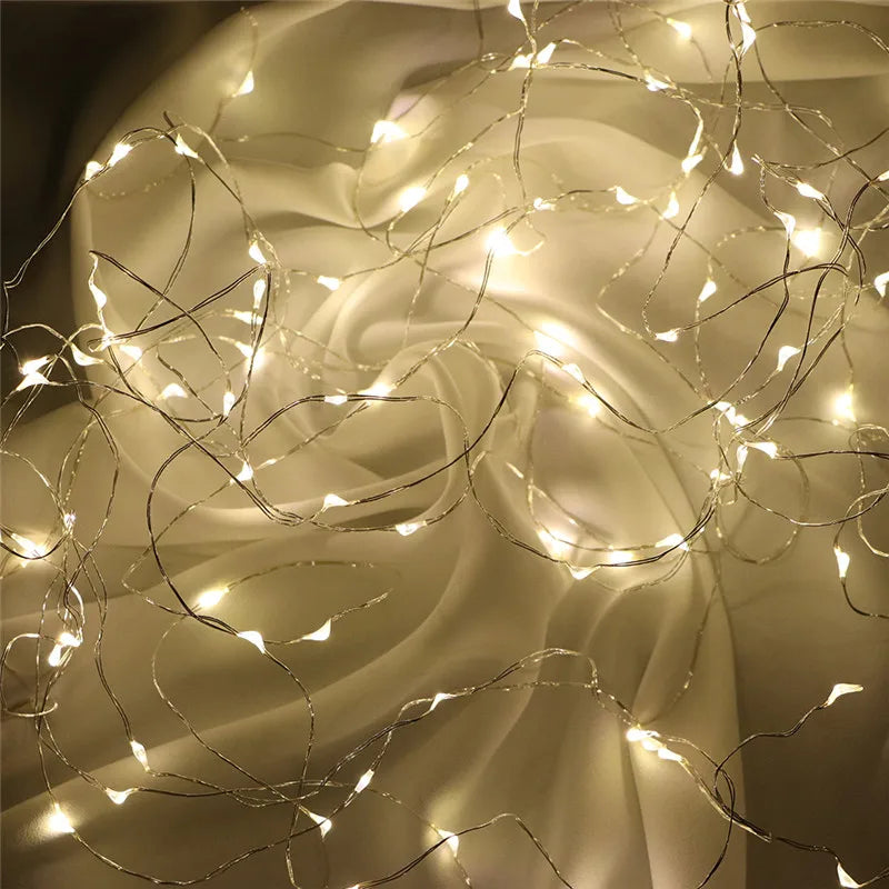 Fairy Lights AA Battery Powered 1M 10 2M 20 3M 30 5M 50 10M 100Leds Silver Led Copper Wire String Light Decorative Fairy Lights