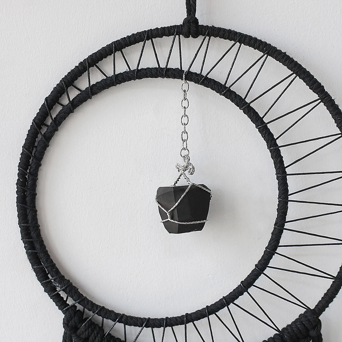 Black Sun Moon Dream Catcher Nordic Macrame Dreamcatcher With Crystal Wall  Room Home Decor Yard Garden Bedroom Decoration
