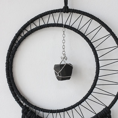 Black Sun Moon Dream Catcher Nordic Macrame Dreamcatcher With Crystal Wall  Room Home Decor Yard Garden Bedroom Decoration