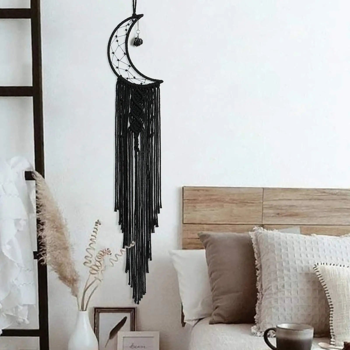 Black Sun Moon Dream Catcher Nordic Macrame Dreamcatcher With Crystal Wall  Room Home Decor Yard Garden Bedroom Decoration