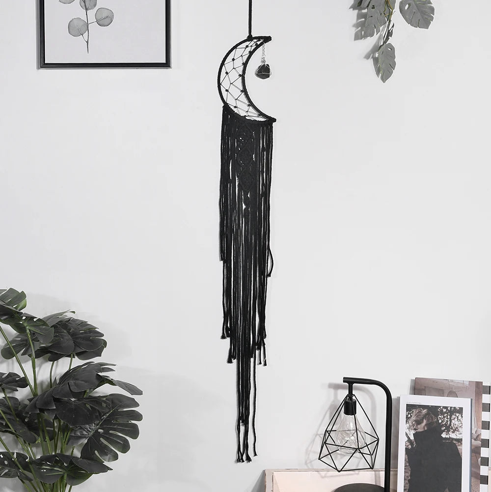 Black Sun Moon Dream Catcher Nordic Macrame Dreamcatcher With Crystal Wall  Room Home Decor Yard Garden Bedroom Decoration