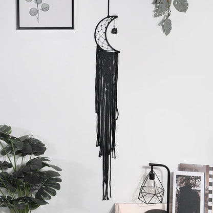 Black Sun Moon Dream Catcher Nordic Macrame Dreamcatcher With Crystal Wall  Room Home Decor Yard Garden Bedroom Decoration