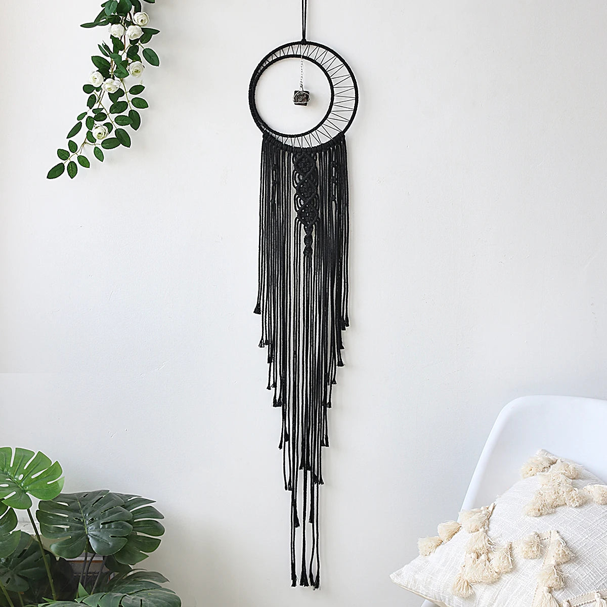 Black Sun Moon Dream Catcher Nordic Macrame Dreamcatcher With Crystal Wall  Room Home Decor Yard Garden Bedroom Decoration