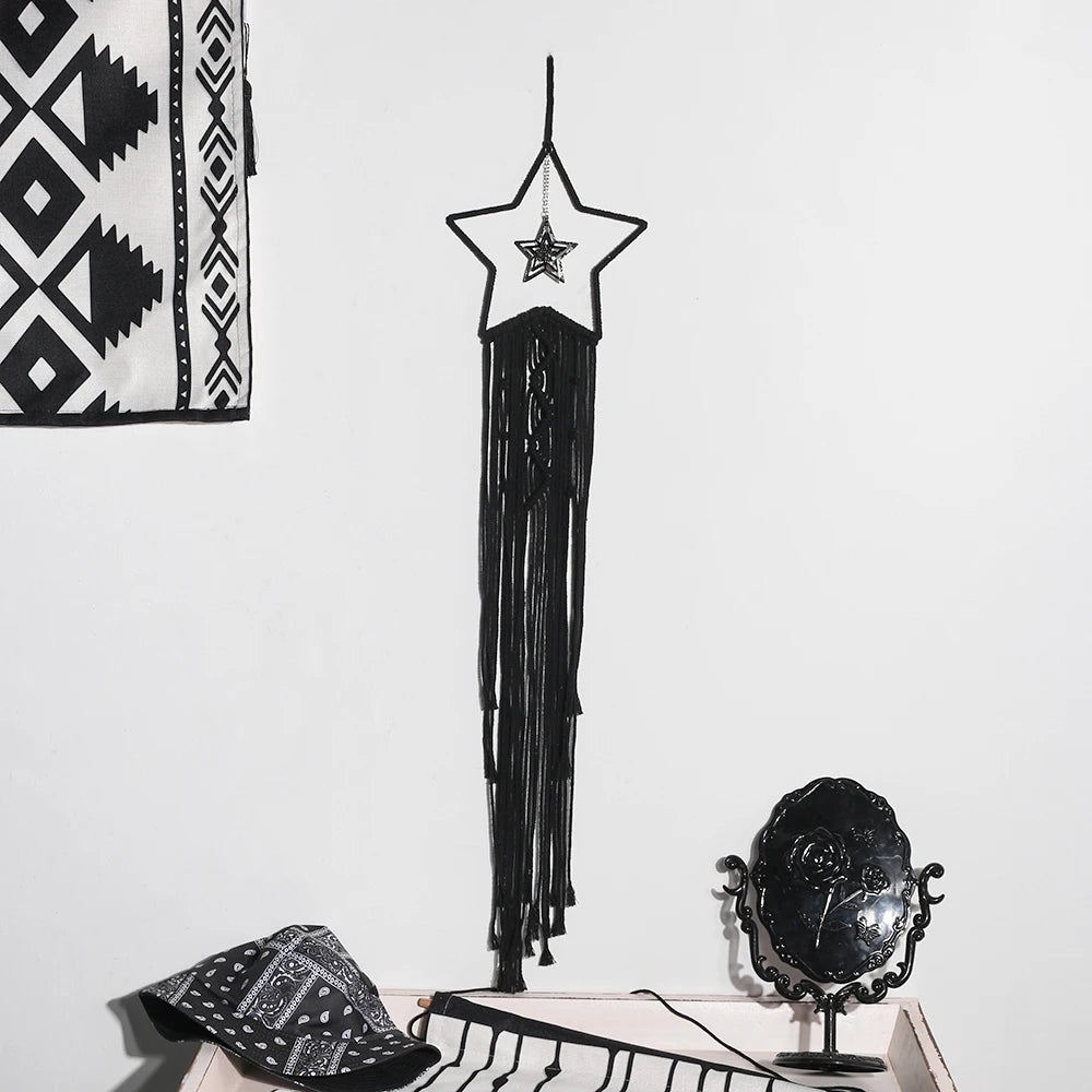 Black Sun Moon Dream Catcher Nordic Macrame Dreamcatcher With Crystal Wall  Room Home Decor Yard Garden Bedroom Decoration