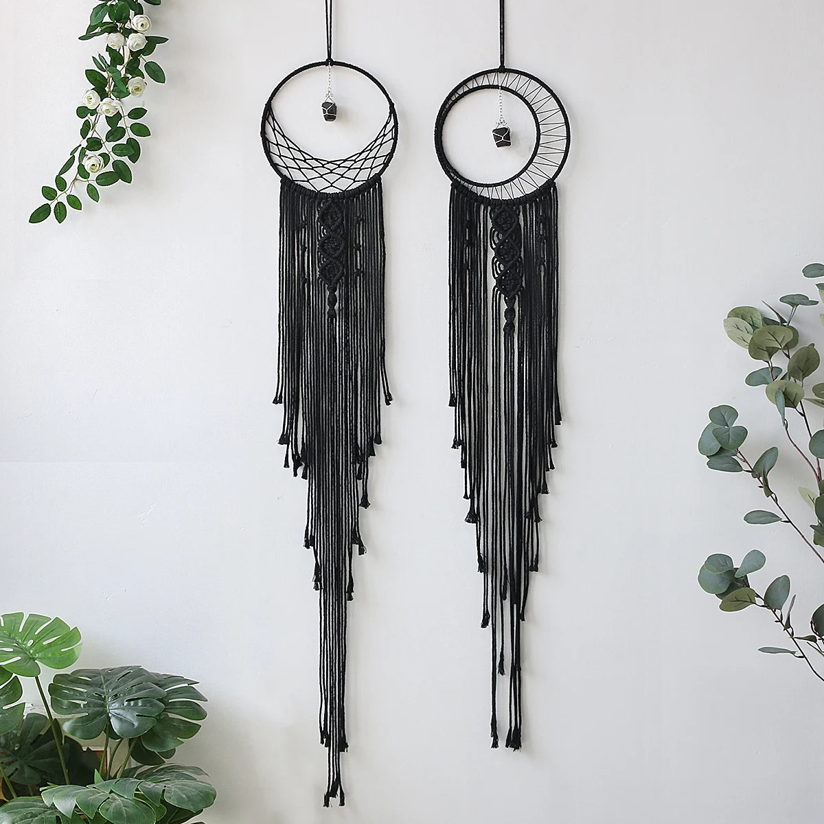 Black Sun Moon Dream Catcher Nordic Macrame Dreamcatcher With Crystal Wall  Room Home Decor Yard Garden Bedroom Decoration