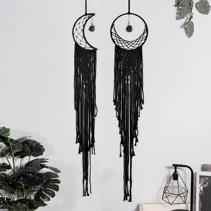 Black Sun Moon Dream Catcher Nordic Macrame Dreamcatcher With Crystal Wall  Room Home Decor Yard Garden Bedroom Decoration