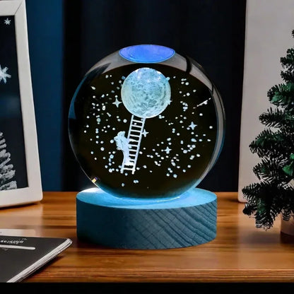 Crystal Ball  Wooden Base with 6cm Crystal Ball Planet Night Light 3D Laser Etched Marine Animal Indoor Statue Lamp Decoration