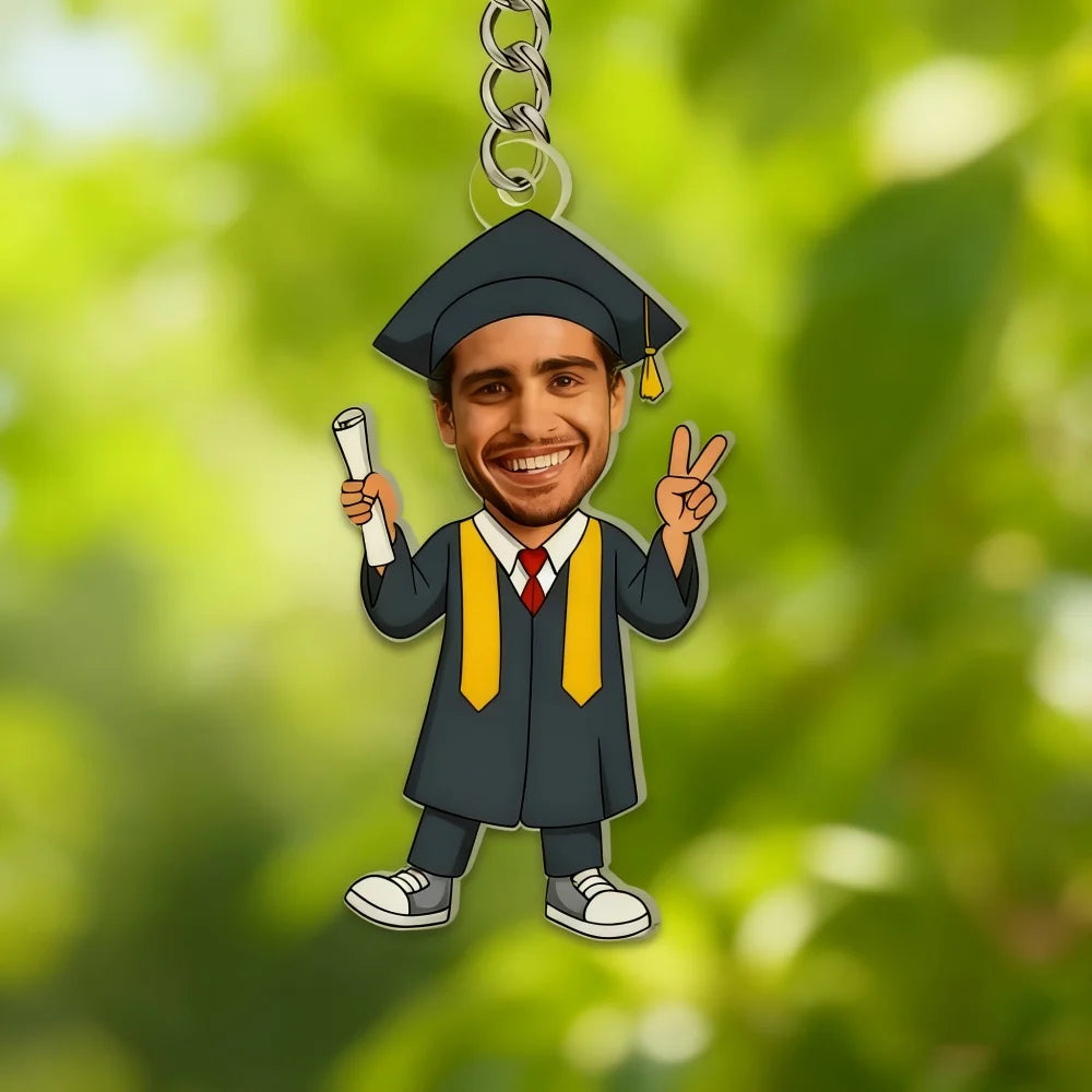 1PC 2D Flat Customized Graduation Keychains,Personalized Avatar Keychains, Graduation Cap Diploma Designs,Graduation Party Gifts