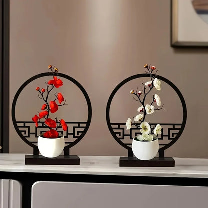 1set Chinese-Inspired Artificial Plum Blossom Bonsai with Screen Base - Versatile Tabletop Decor for Various Rooms, Ideal for