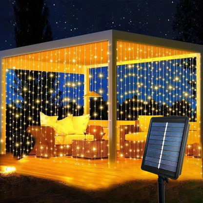 Fairy LED Curtain String Lights Outdoor Solar Powered for Window Christmas Party Outdoor Garden Wedding Holiday Decoration