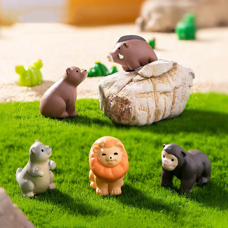 5PCS Miniatures Animals Resin Home Decor Mini Lion Orangutan Wild Boar Bear Otter Fairy Garden DIY Accessories Desk Decoration