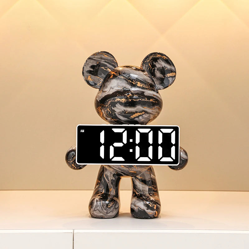 Digital Clock Bear Ornament Clock Tabletop Home Decor Modern Luxury Design Clocks Living Room Bedroom Desktop Alarm Clocks