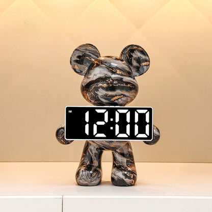Digital Clock Bear Ornament Clock Tabletop Home Decor Modern Luxury Design Clocks Living Room Bedroom Desktop Alarm Clocks