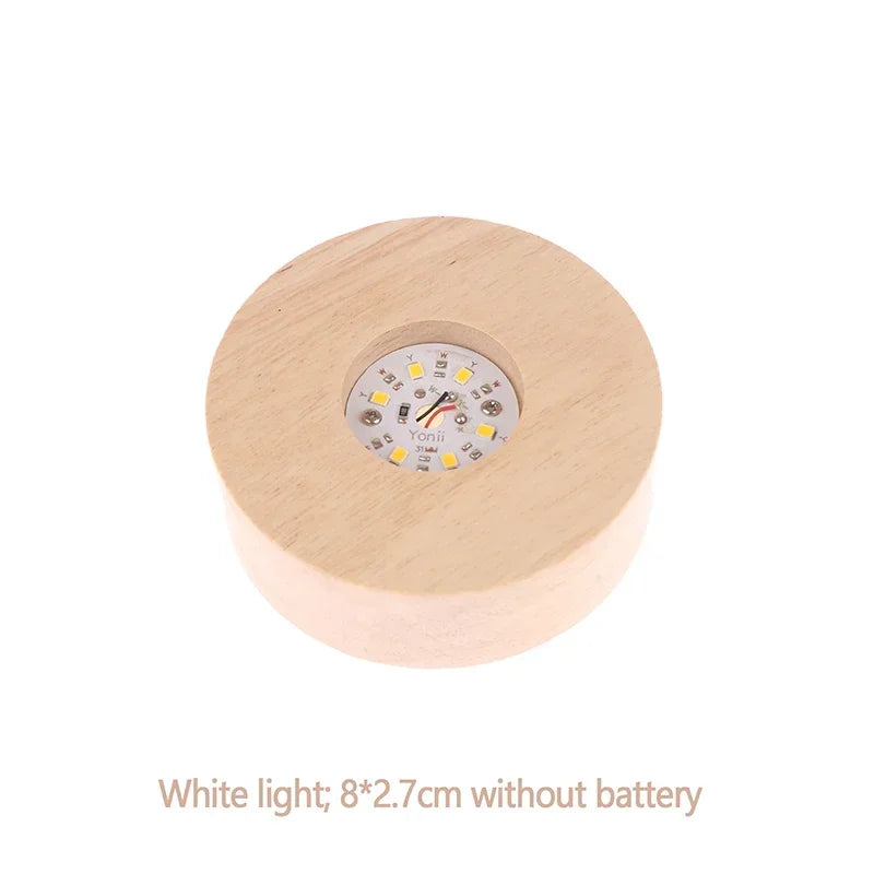 8/10cm Round Wooden LED Light Battery Operated Dispaly Base Stand Holder able Night Lamp Base Crystal Glass Resin Art Ornaments