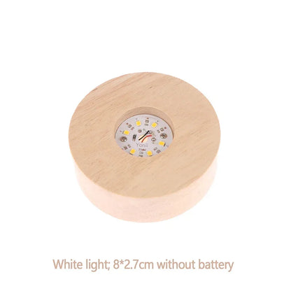 8/10cm Round Wooden LED Light Battery Operated Dispaly Base Stand Holder able Night Lamp Base Crystal Glass Resin Art Ornaments
