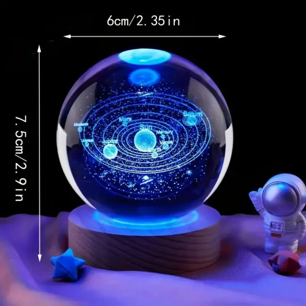 Crystal Ball  Wooden Base with 6cm Crystal Ball Planet Night Light 3D Laser Etched Marine Animal Indoor Statue Lamp Decoration