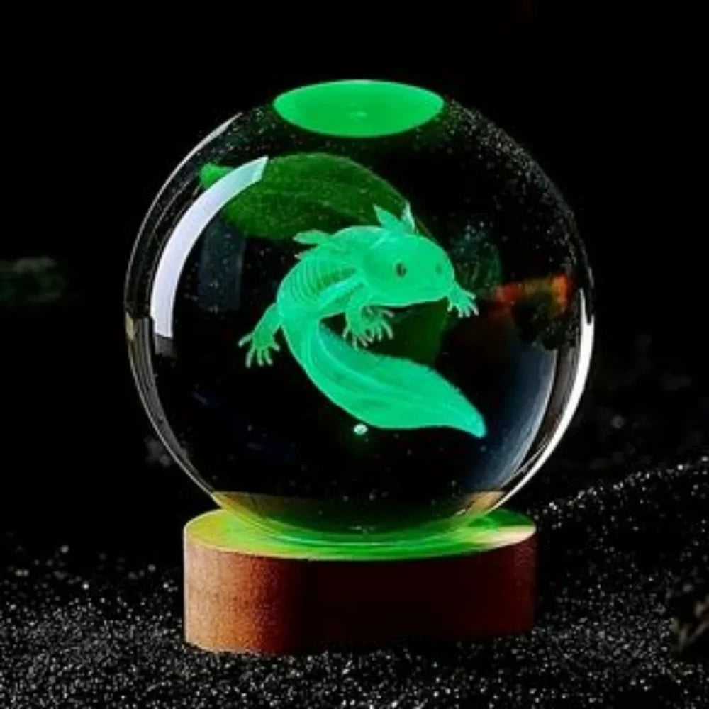Crystal Ball  Wooden Base with 6cm Crystal Ball Planet Night Light 3D Laser Etched Marine Animal Indoor Statue Lamp Decoration