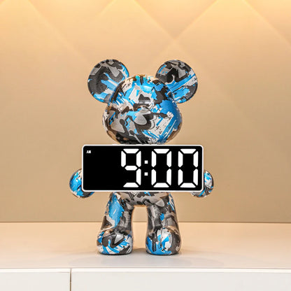 Digital Clock Bear Ornament Clock Tabletop Home Decor Modern Luxury Design Clocks Living Room Bedroom Desktop Alarm Clocks