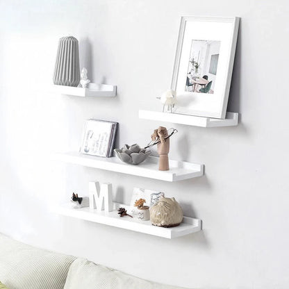 Floating Shelves Wall Mounted, White Solid Wood Drill Hanging Shelf, Storage Rack for Living Room, Bedroom, Study, Entrance