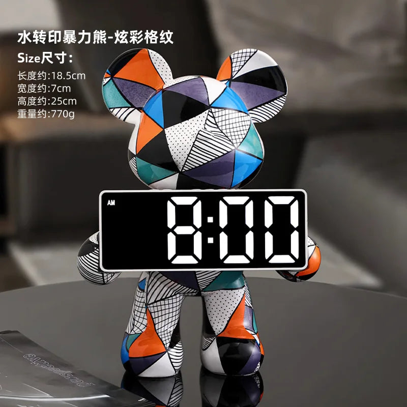 Digital Clock Bear Ornament Clock Tabletop Home Decor Modern Luxury Design Clocks Living Room Bedroom Desktop Alarm Clocks