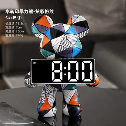 Digital Clock Bear Ornament Clock Tabletop Home Decor Modern Luxury Design Clocks Living Room Bedroom Desktop Alarm Clocks
