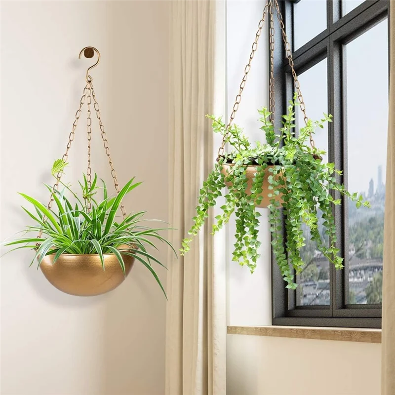 Large Gold Hanging Planter With Drainage, Semi-Circle Hanging Plant Holder For Indoor Plants, Lightweightceiling Basin-AT64