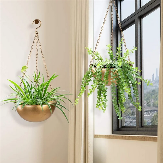 Large Gold Hanging Planter With Drainage, Semi-Circle Hanging Plant Holder For Indoor Plants, Lightweightceiling Basin-AT64