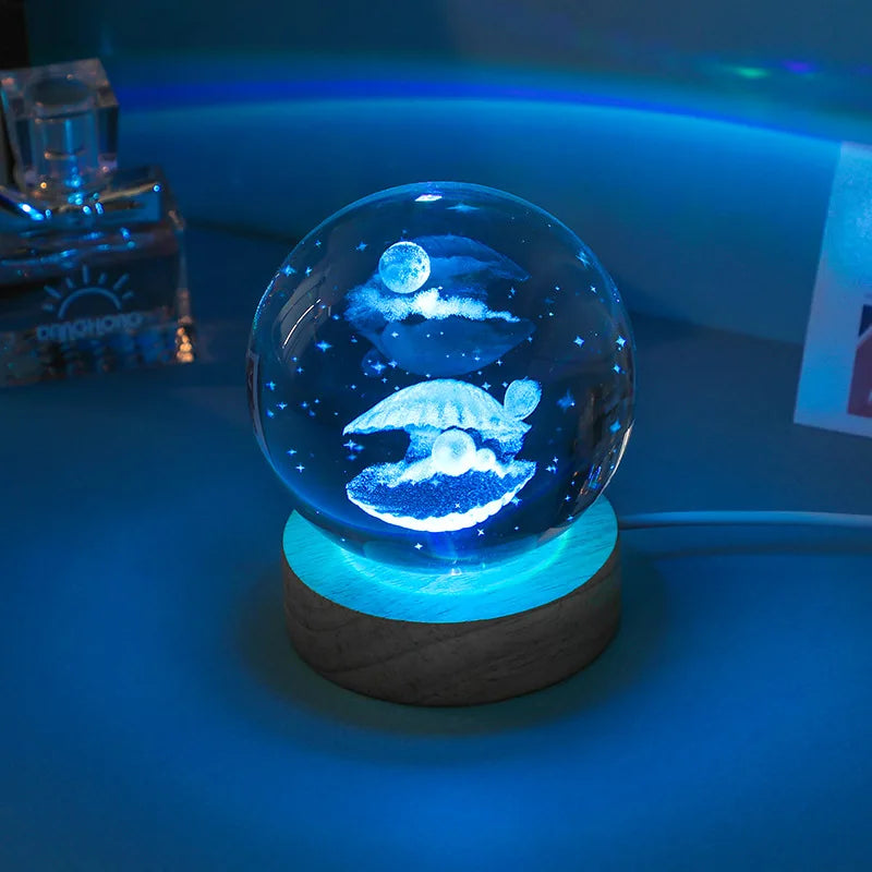 3D Crystal Lights Lamp Glowing Planetary Galaxy Night Light Crystal Ball Night Lights Bedside Light Home Decor Christmas Gift