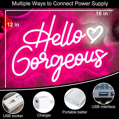 Hello Gorgeous Neon Signs LED Neon Light Sign Light Up Neon Signs Wall Decor for Birthday Engagement  Wedding Bachelorette Party