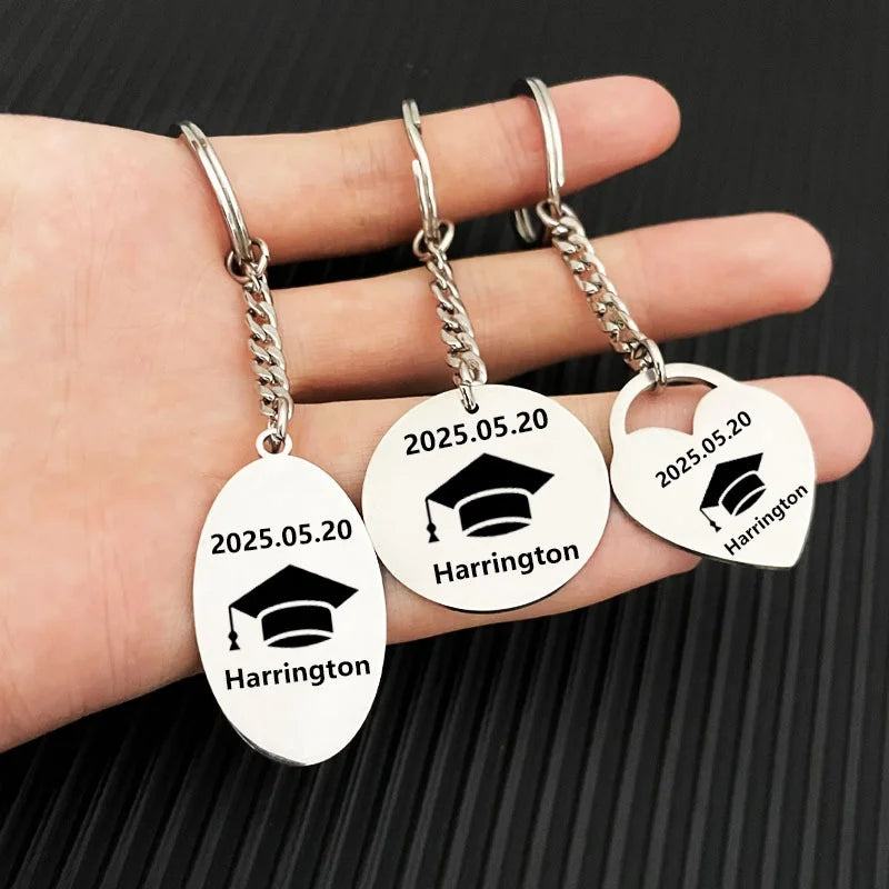 New Keychain Doctorial Hat Design,Custom Date,Name Stainless Steel Key Chain Graduation Season,Opening Season,Teacher's Day Gift