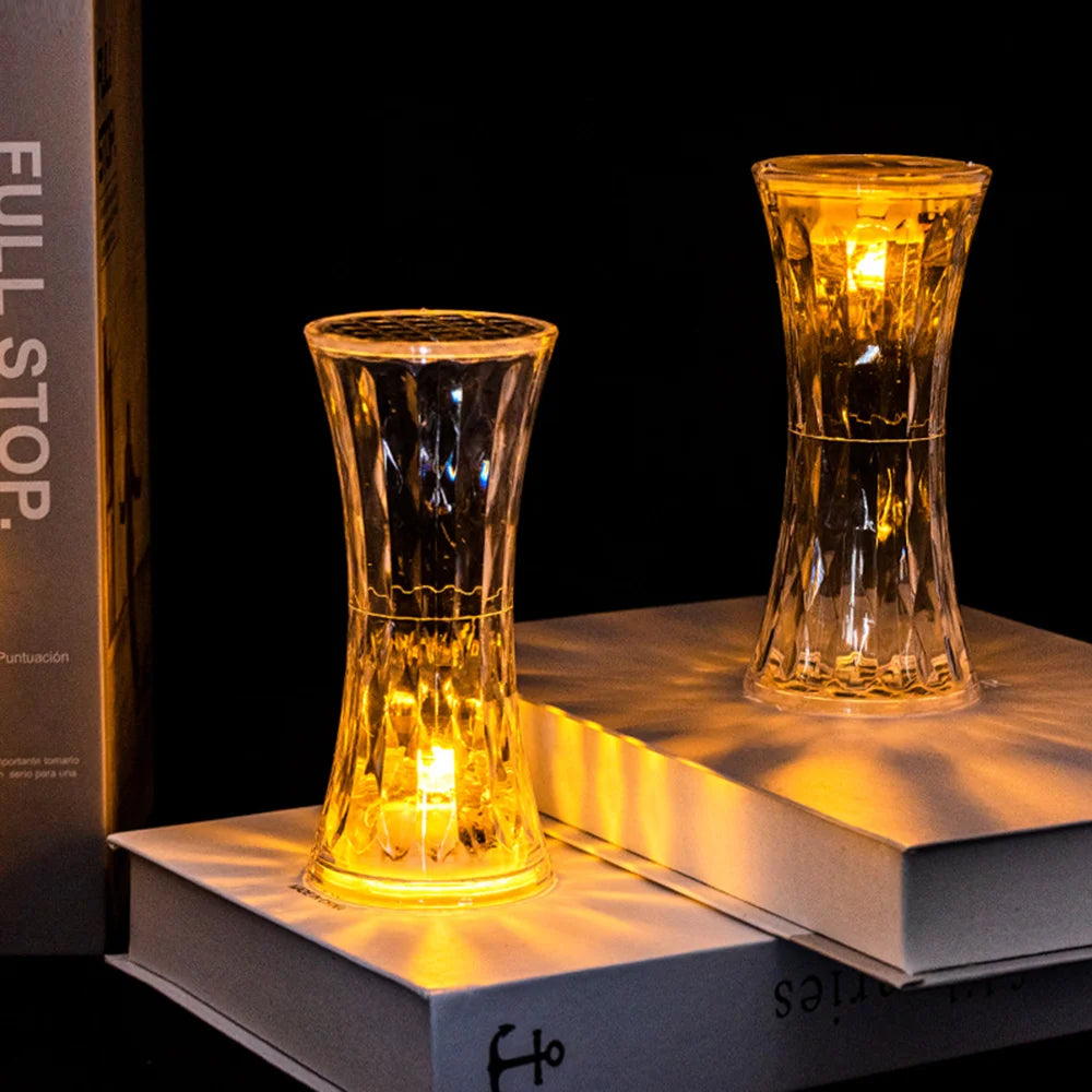 LED Night Light Crystal Diamond Table Lamp Transparent Acrylic Night Lamp Bedroom Bedside Reading Lamp