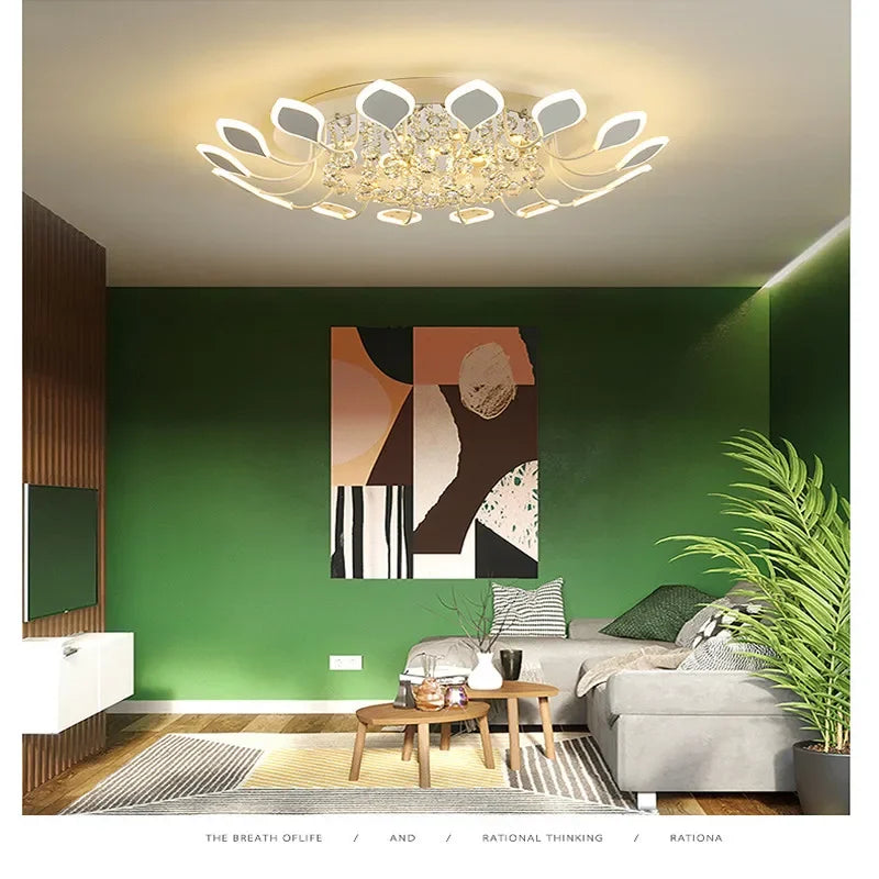 Crystal ceiling lamp modern simple atmosphere household led room lamp restaurant Nordic villa crystal lamp 2022 New Year