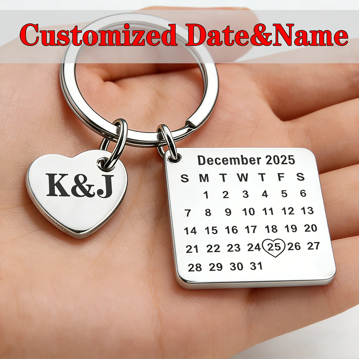 1Pc Customized Date Name Stainless Steel Keychain Couple Wedding Anniversary Romantic Birthday Gift Valentine's Day Good Friends