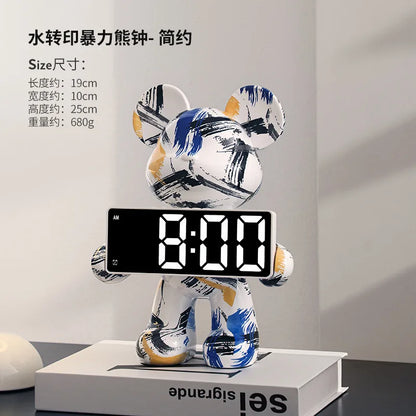 Digital Clock Bear Ornament Clock Tabletop Home Decor Modern Luxury Design Clocks Living Room Bedroom Desktop Alarm Clocks