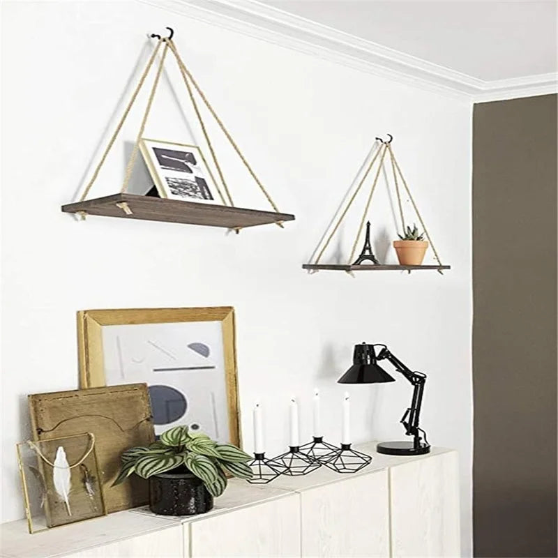 Hanging Shelf Wooden Shelves Bedroom Macrame Ornamental Wall Shelves Childrens Room Floating Swing Shelf Flower Rack Home Decor