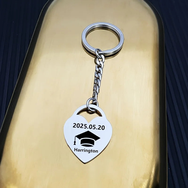 New Keychain Doctorial Hat Design,Custom Date,Name Stainless Steel Key Chain Graduation Season,Opening Season,Teacher's Day Gift