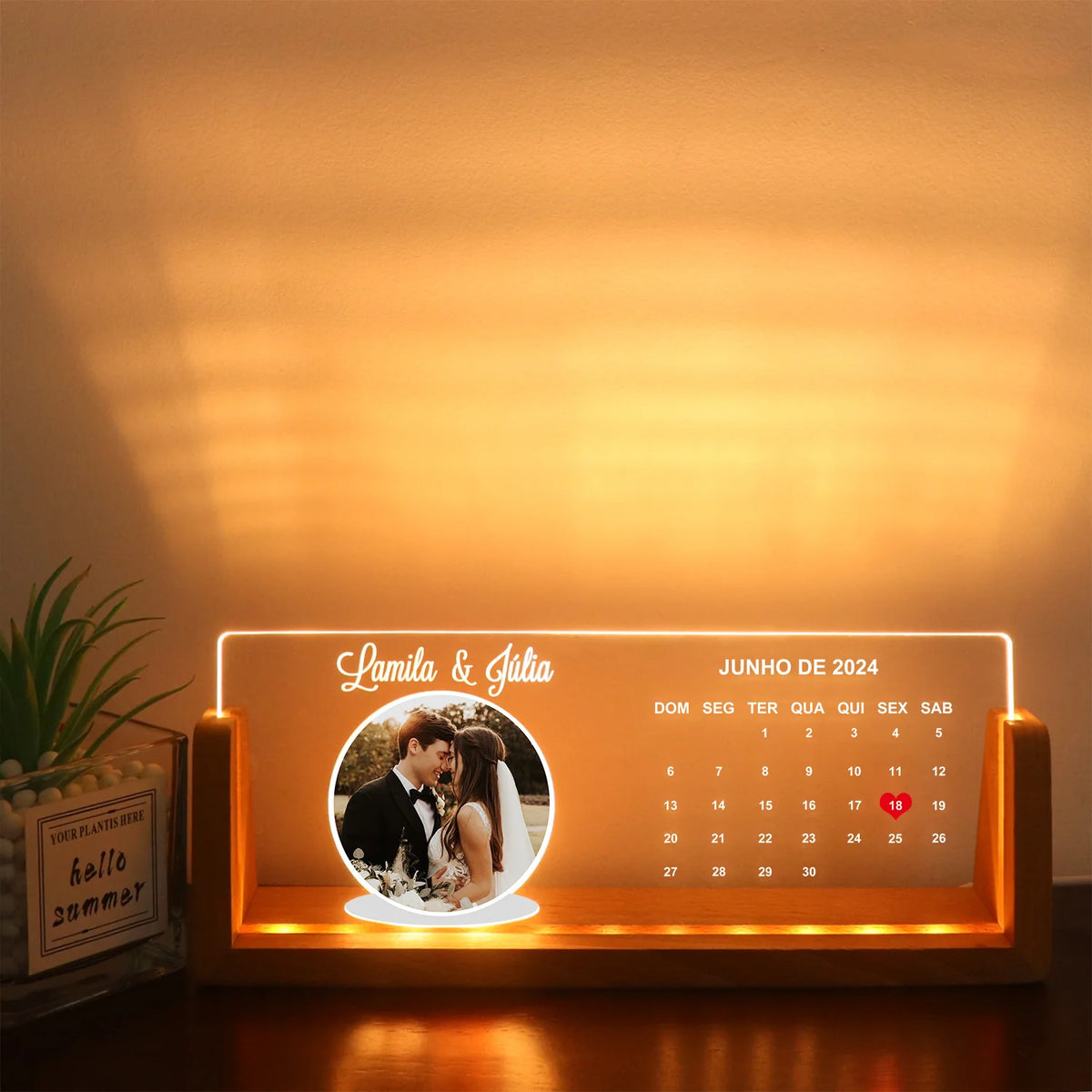 Popular Hot sell Dropshipping Gift Christmas Gift U-shaped Stand USB Acrylic Night Light UV Printed Couple's Name Picture Decora