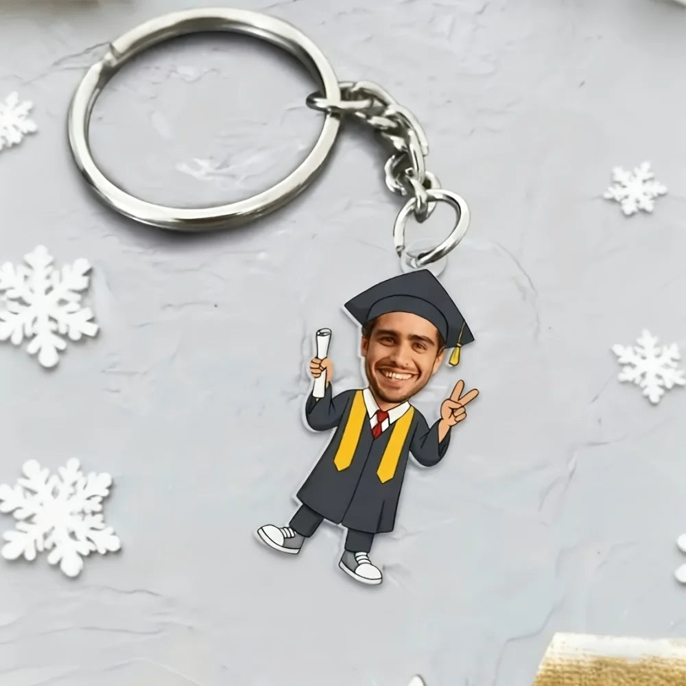 1PC 2D Flat Customized Graduation Keychains,Personalized Avatar Keychains, Graduation Cap Diploma Designs,Graduation Party Gifts
