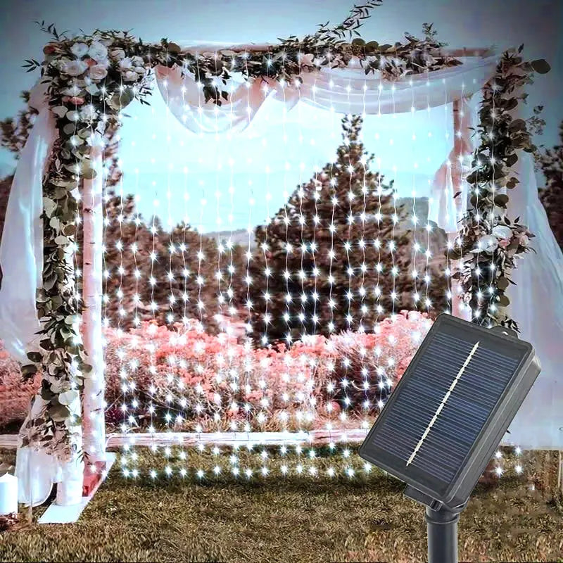 Fairy LED Curtain String Lights Outdoor Solar Powered for Window Christmas Party Outdoor Garden Wedding Holiday Decoration