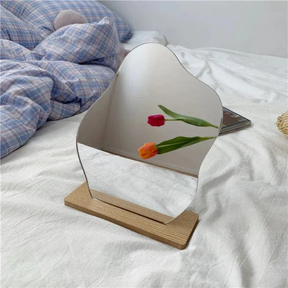 Decorative Mirror, Acrylic Wooden Base, Minimalist Irregular Makeup Mirror, Bedroom Vanity Mirror, Beauty Cosmetics
